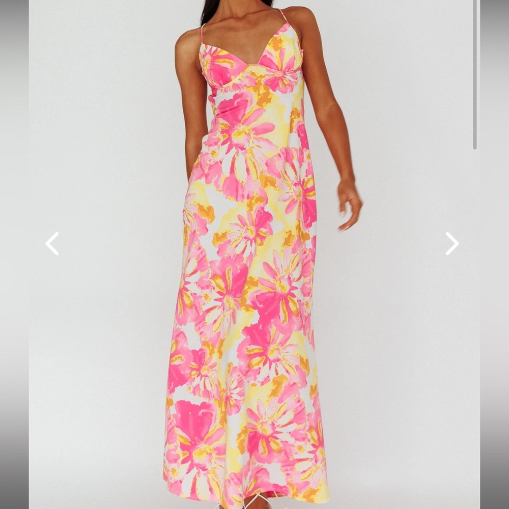 Alora Tie-Up Back Maxi Dress Floral Pink